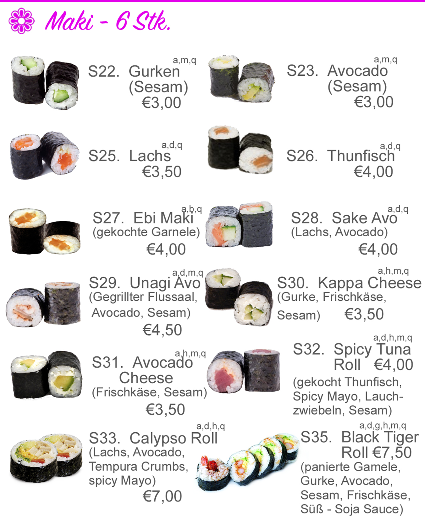 Wok Chen - Sushi und Chinesische Küche - Sushi-Karte Wok Chen - Sushi und Chinesische Küche - Sushi-Karte